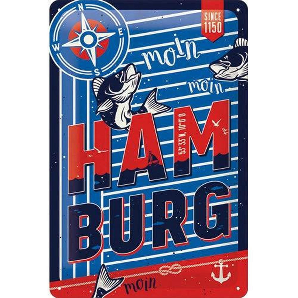 BLECHSCHILD 20/30 cm Hamburg Moin Moin - Multicolor, Metall (20/30/0.2cm) - Nostalgic-Art
