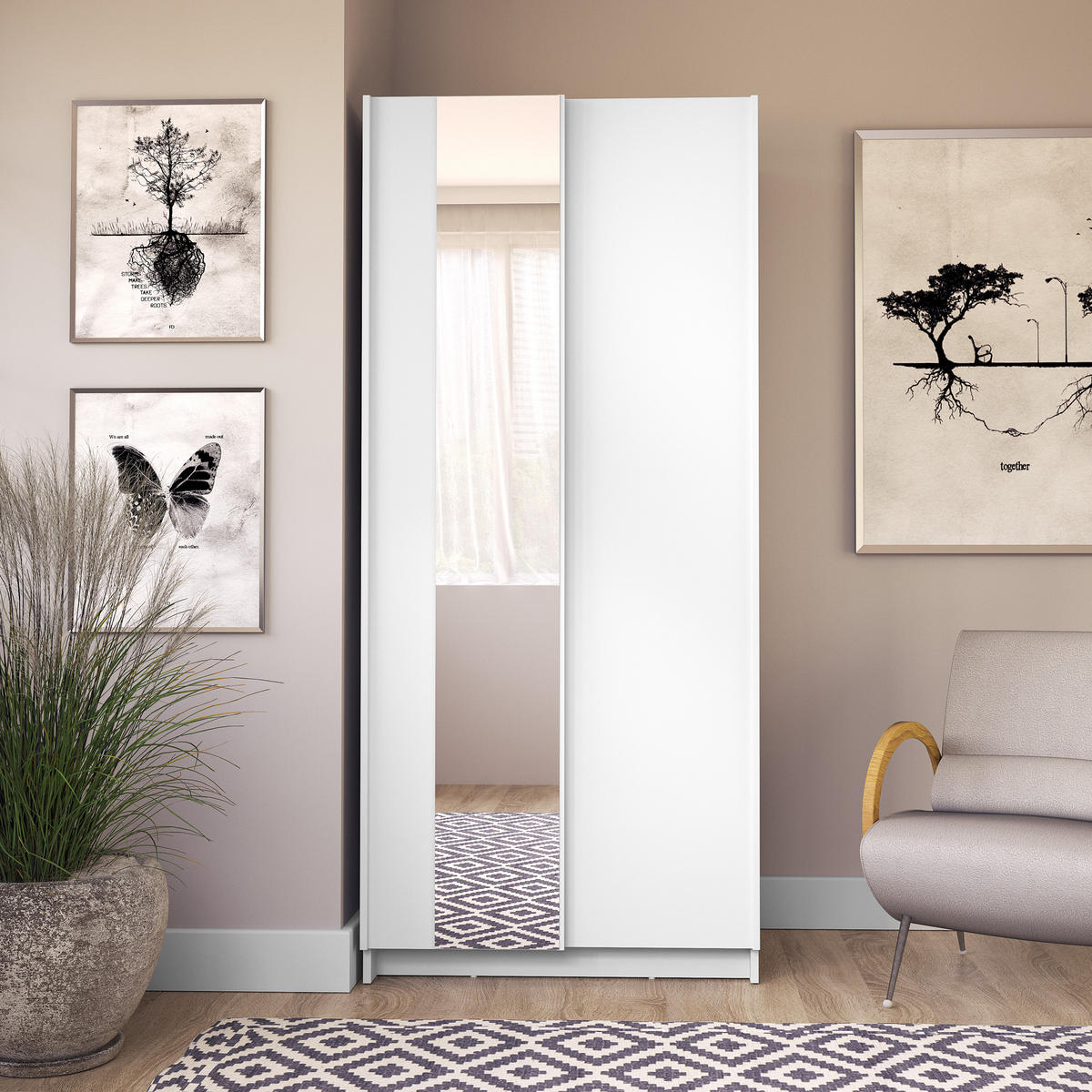 SCHIEBETÜRENSCHRANK SORVIA 06 - 80×182×54,6 cm 2-Türig Weiß - Weiß, Holzwerkstoff (80/182/54.6cm) - Milaros Markt