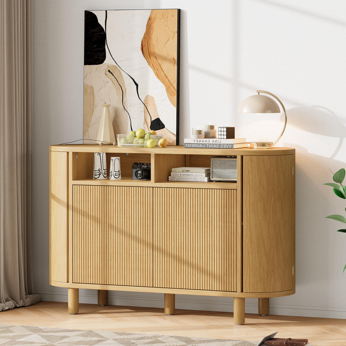 KOMODA z MDF 120x38x77 cm přírodní s nastavitelnými policemi a nožkami, 3D reliéfním čelem - přírodní, kompozitní dřevo (120/77/38cm) - Modfu