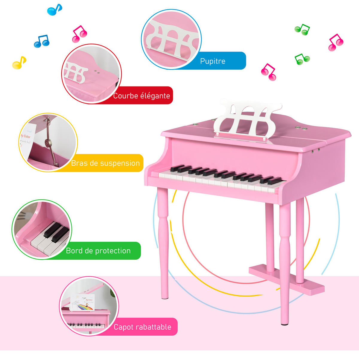 KINDERFLÜGEL DE-18653 30 Tasten, mit Hocker und Notenständer Pink - Pink, Holzwerkstoff (50/49/52cm) - ComfortXL