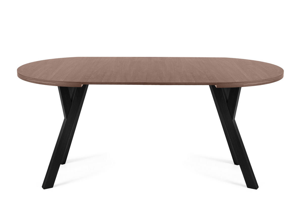 ESSTISCH INDAGA Ausziehbar 100-180cm Rund, Walnuss mittel/schwarz - Walnussfarben/Schwarz, Holz (100/180/75cm) - KONSIMO®