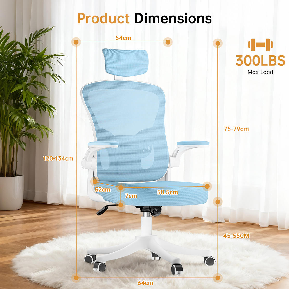 BÜROSTUHL ergonomisch Weiß-Blau mit Lendenstütze - Blau, Metall (58.5/28.5/61cm) - Rattrix