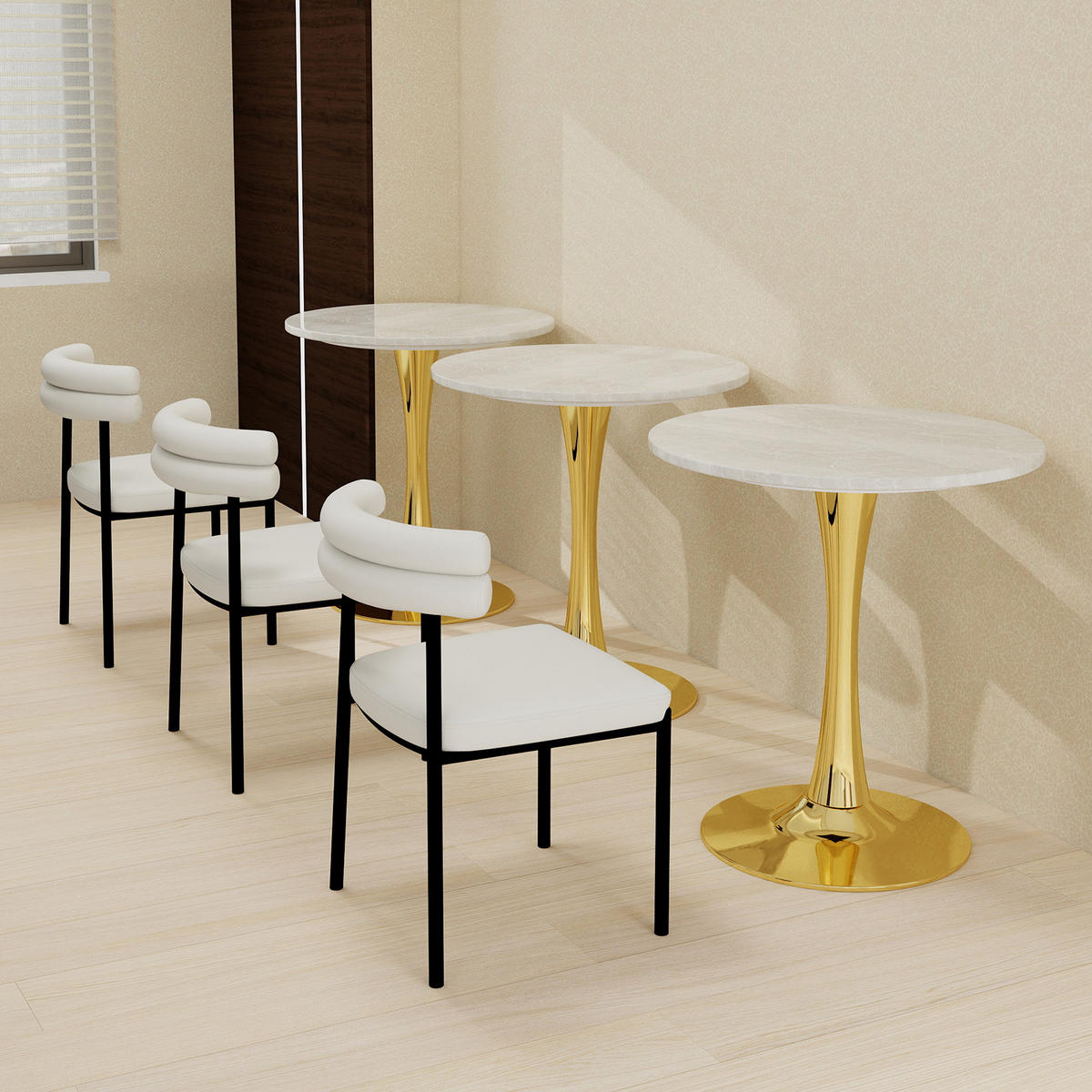 COUCHTISCH 70 cm rund in Gold mit Marmor-Optik Weiß - Weiß, Stein (70/70/72cm)