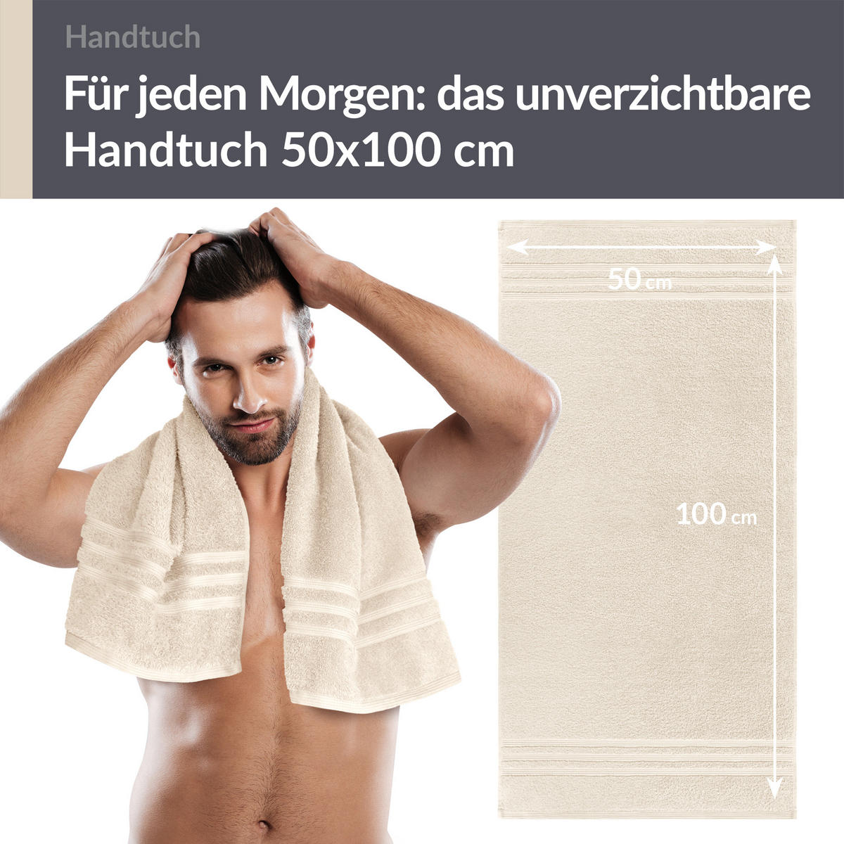 HANDTUCH 50x100 cm London Natur 4er Set - Naturfarben, Textil (50/100cm) - Lashuma