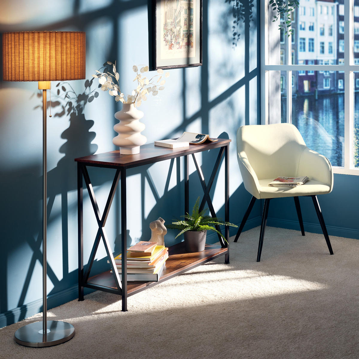 ESSZIMMERSTUHL Marilyn,58 x 62 x 82 cm,creme/schwarz - Creme/Schwarz, Textil (58/82/62cm) - tectake