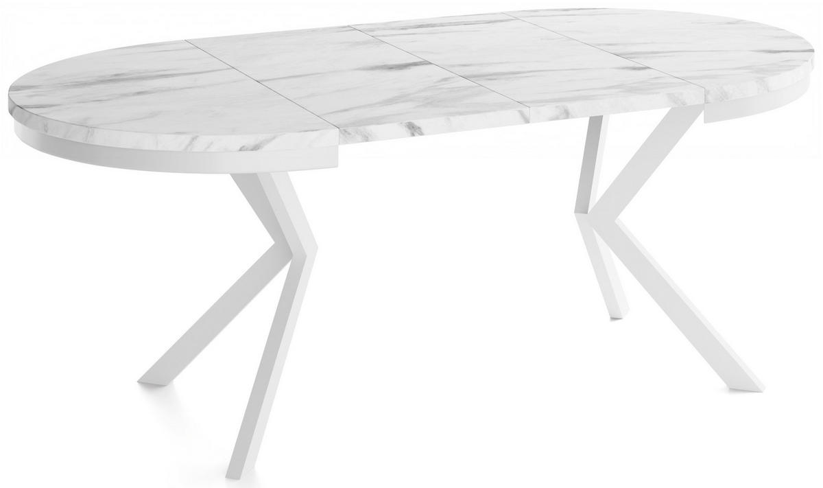 OKRUHLY Rozkladaci Jedalensky Stol - Stol Loft s Bielymi Kovovymi Nohami - 120 až 200 cm - Industrialny Stol - 120 cm - Mramor Biely - biela/écru, kov/kompozitné drevo (120/200/76cm) - WFL GROUP