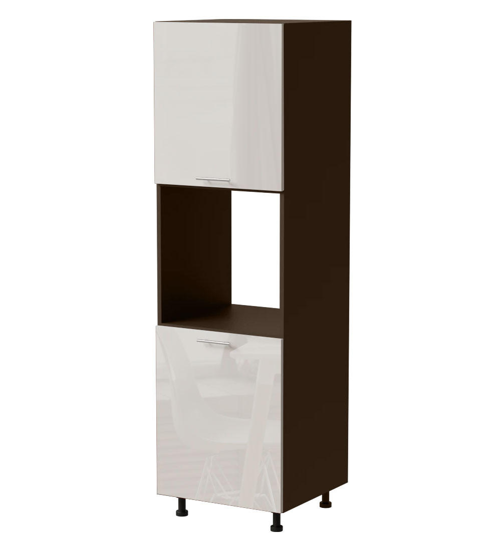 BACKOFENUMBAUSCHRANK Brerra D14/RU/2D RAL 9001 creme Hochglanz / Lava Matt 60 / 59 / 207cm - Dunkelgrau/Creme, Holz/Holzwerkstoff (60/207/59cm) - Feldmann-Wohnen