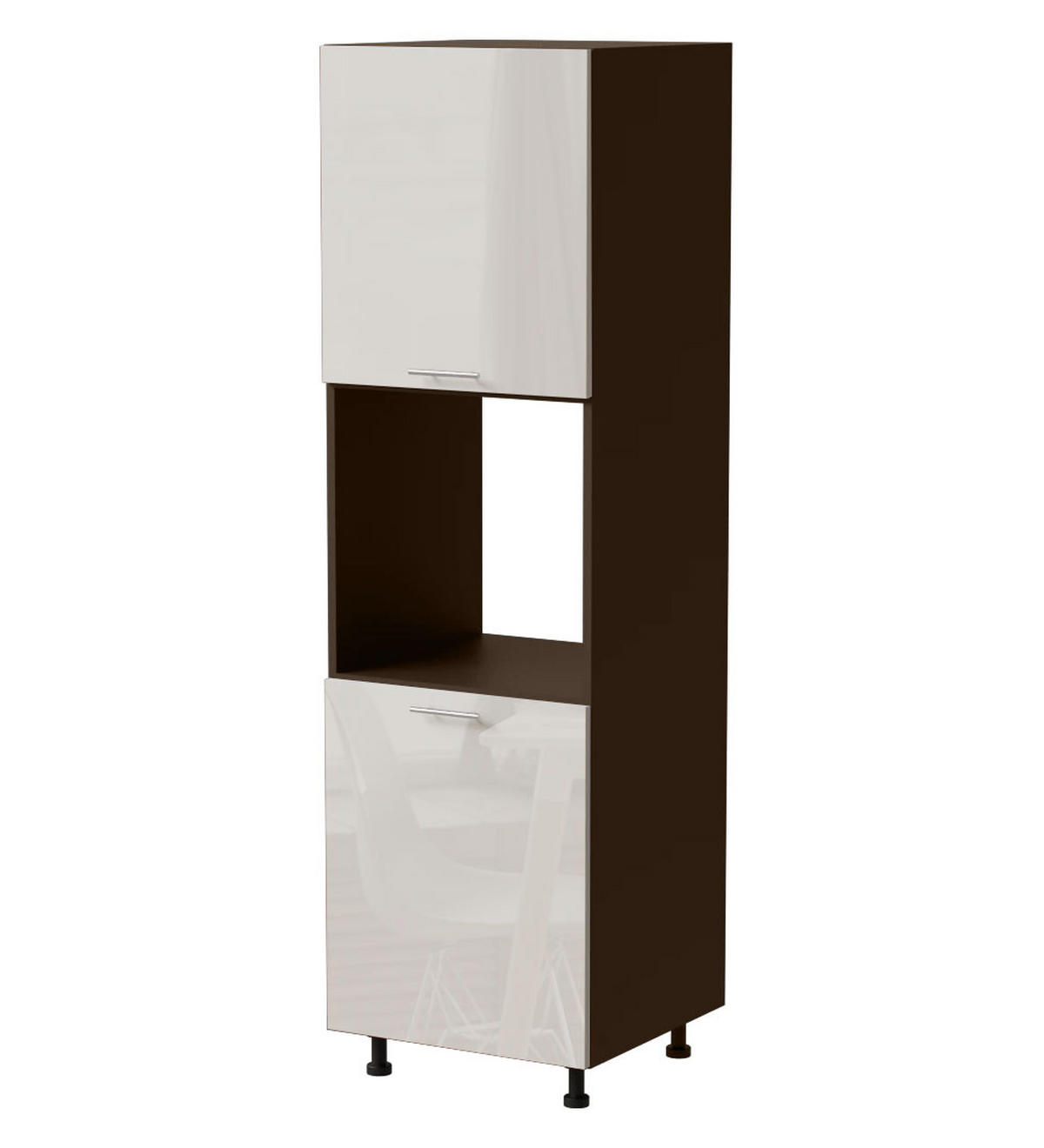 BACKOFENUMBAUSCHRANK Brerra D14/RU/2D RAL 9001 creme Hochglanz / Lava Matt 60 / 59 / 207cm - Dunkelgrau/Creme, Holz/Holzwerkstoff (60/207/59cm) - Feldmann-Wohnen