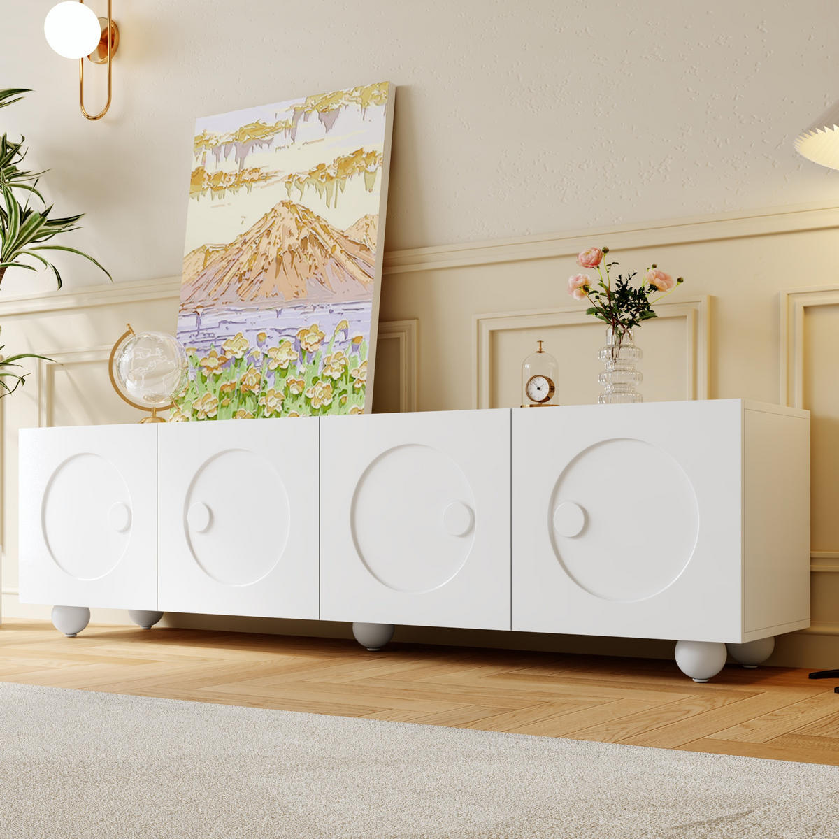 TV-SCHRANK 180.5cm Modern Weiß Lowboard Design - Weiß, Holzwerkstoff (38/50/180.5cm) - FLIEKS