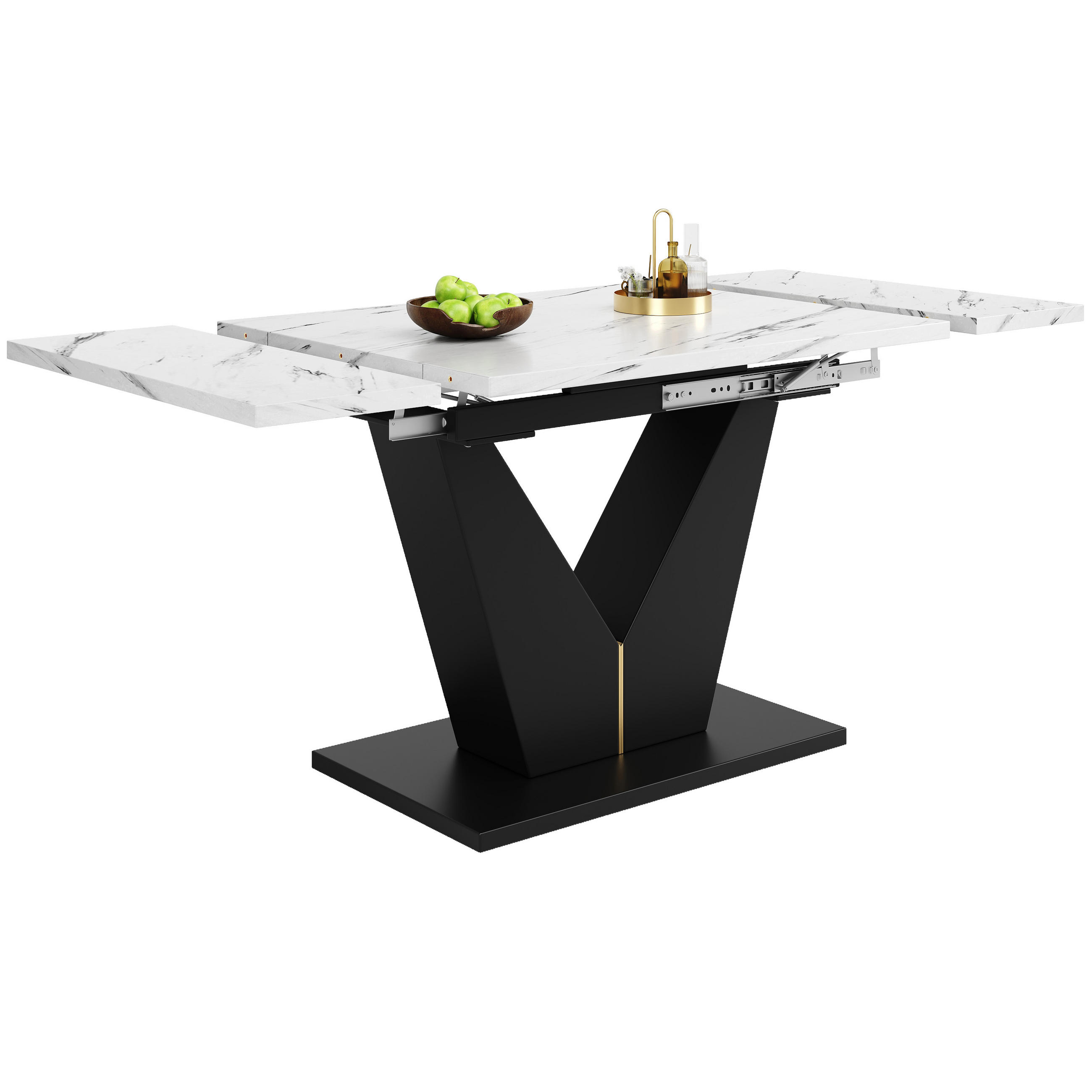 ESSTISCH 99-159/75/75 cm weiß schwarz ausziehbar mit V-Fußgestell aus MDF Metall - Weiß, Holzwerkstoff (99/75/75cm) - OKWISH