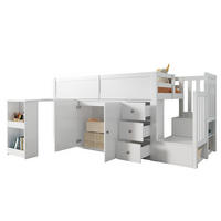 KINDERHOCHBETT 90/200 cm aus MDF mit ausziehbarem Schreibtisch und viel Stauraum Weiß - Weiß, Holzwerkstoff (90/200cm) - Modenvie