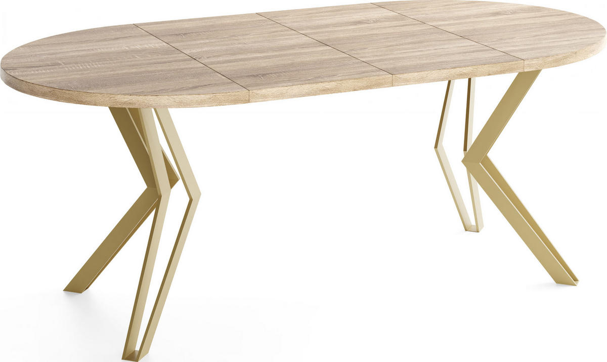 ESSTISCH Daisy runder ausziehbarer, Sonoma Eiche 120-200/100/76 cm - Goldfarben/Sonoma Eiche, Holzwerkstoff/Metall (120/120/76cm) - WFL GROUP