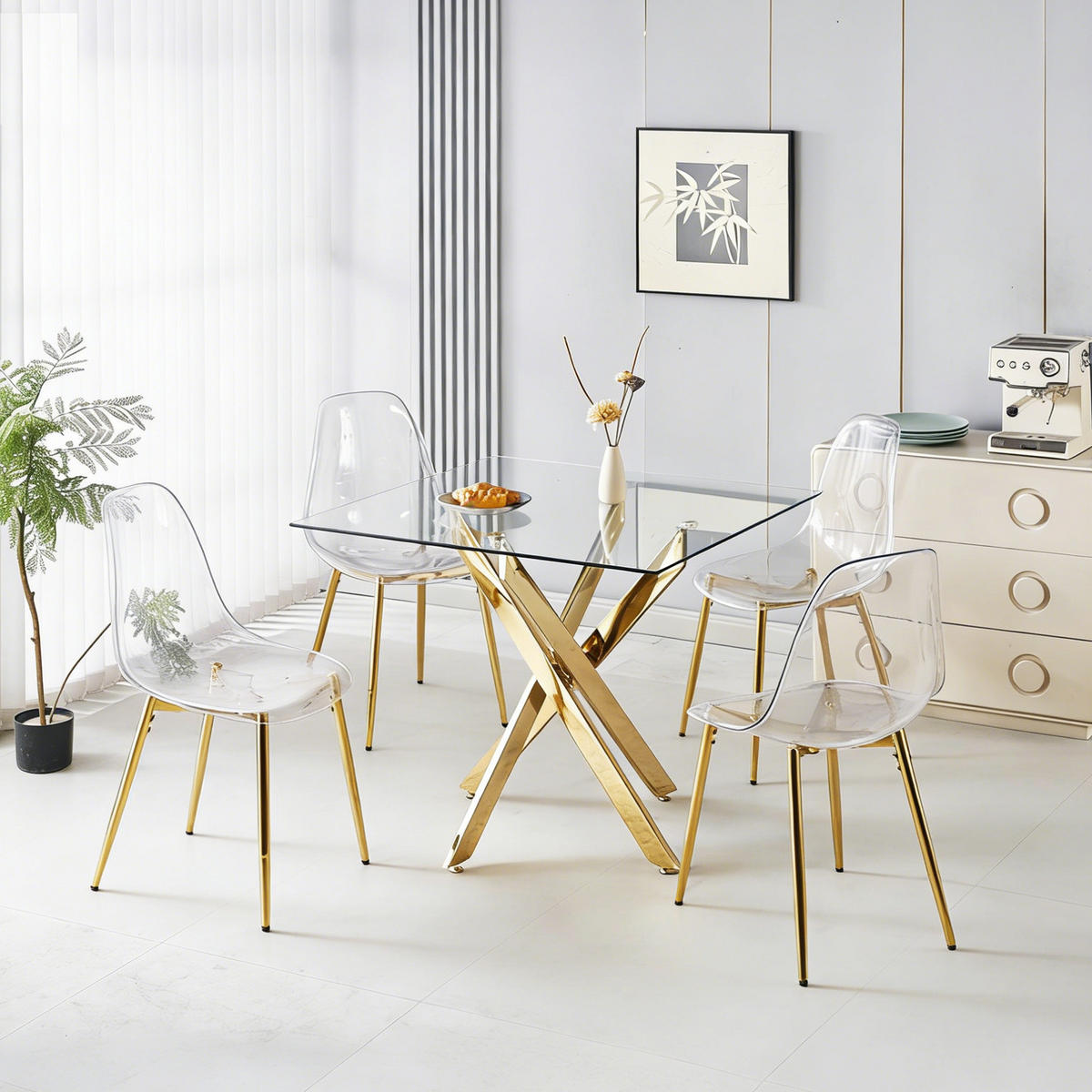 ESSGRUPPE DE-39338 5-teilig, mit 4 Samtstühlen Gold - Goldfarben, Metall (80/75/80cm) - ComfortXL