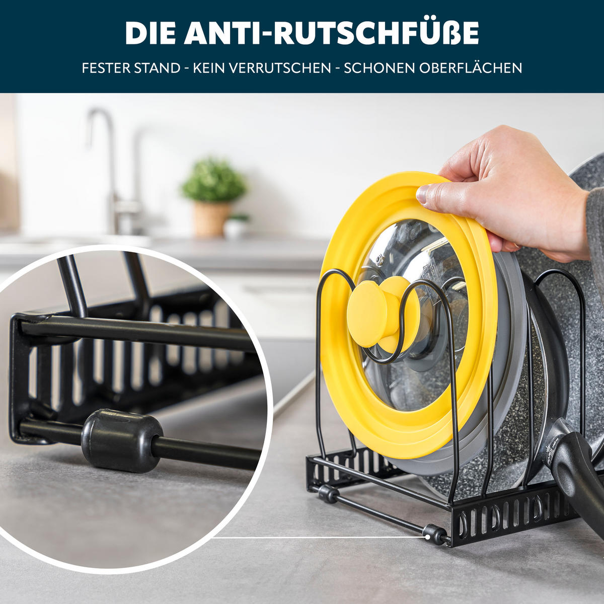 TOPFDECKELHALTER, schwarz - Schwarz, Metall (30.5/19/19cm) - eluno