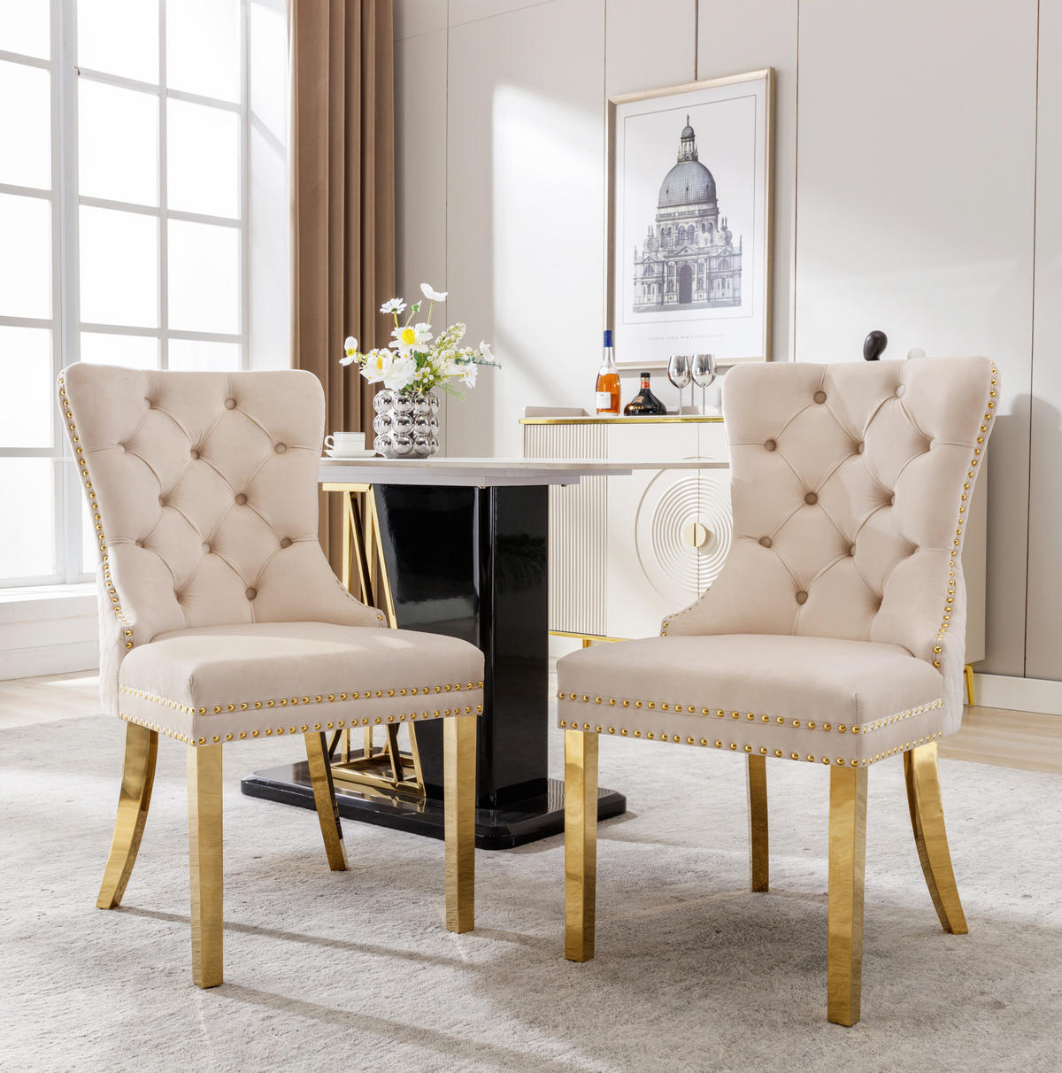 ESSZIMMERSTUHL mit Türklopfer 50,5 x 45 x 95 cm Samt Beige - Beige, Metall (45/95/50.5cm) - Meubliv