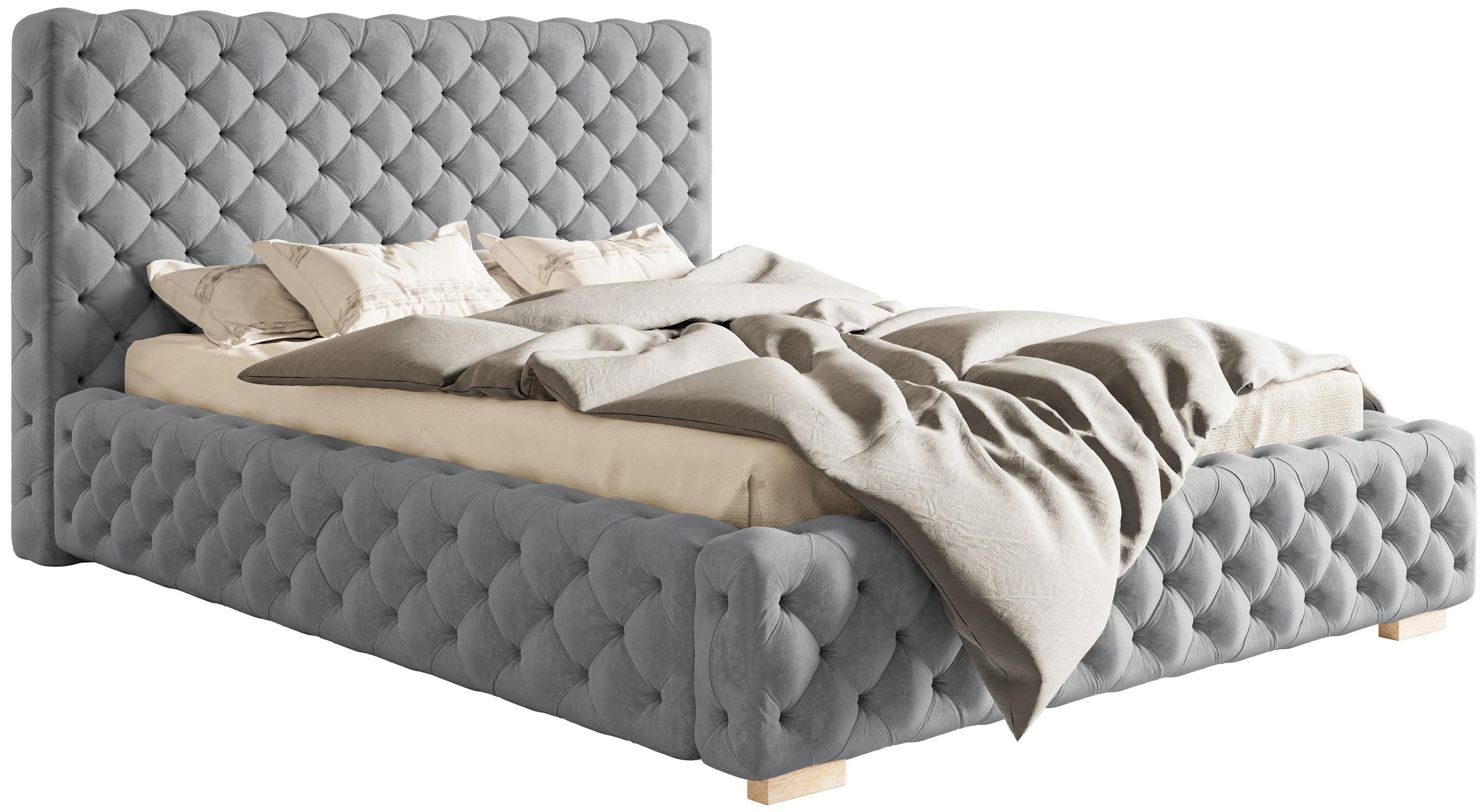 POLSTERBETT 140x200 mit Bettkasten Adonis, Glamour, Hellgrau - Hellgrau, Holz/Textil (140/200cm) - Emporius