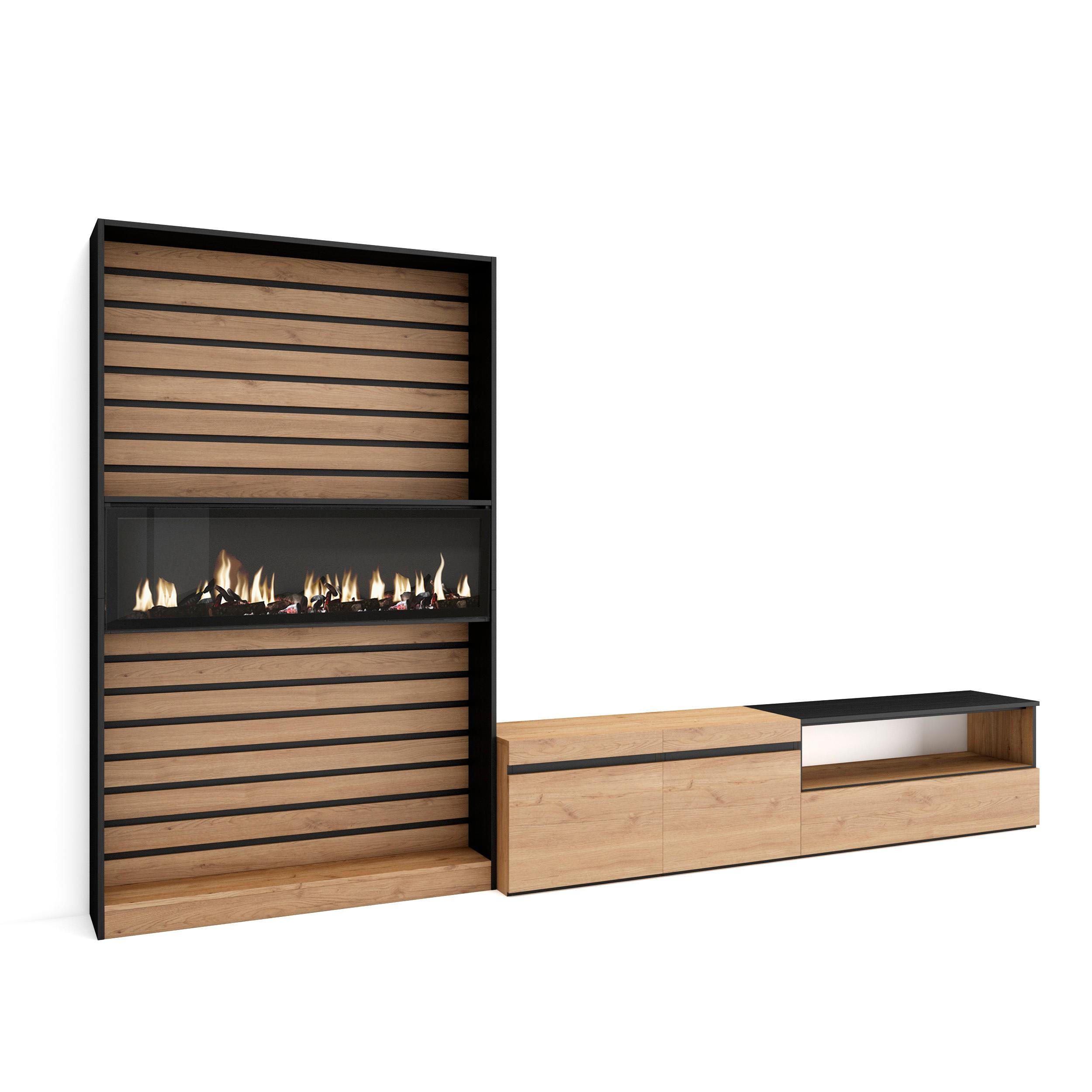 Skraut Home Wohnwand Eiche, Schwarz 310x186x35 cm
