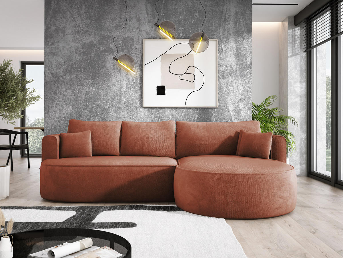 ECKSOFA FIORE-L Moderne Ausziehbare Schlaf-Funktion, automatischer Auffaltung, lose Rückenkissen freistehend RECHTS 284x183x82 cm cm Brown - Braun, Holz/Textil (284/183cm) - DomoHome