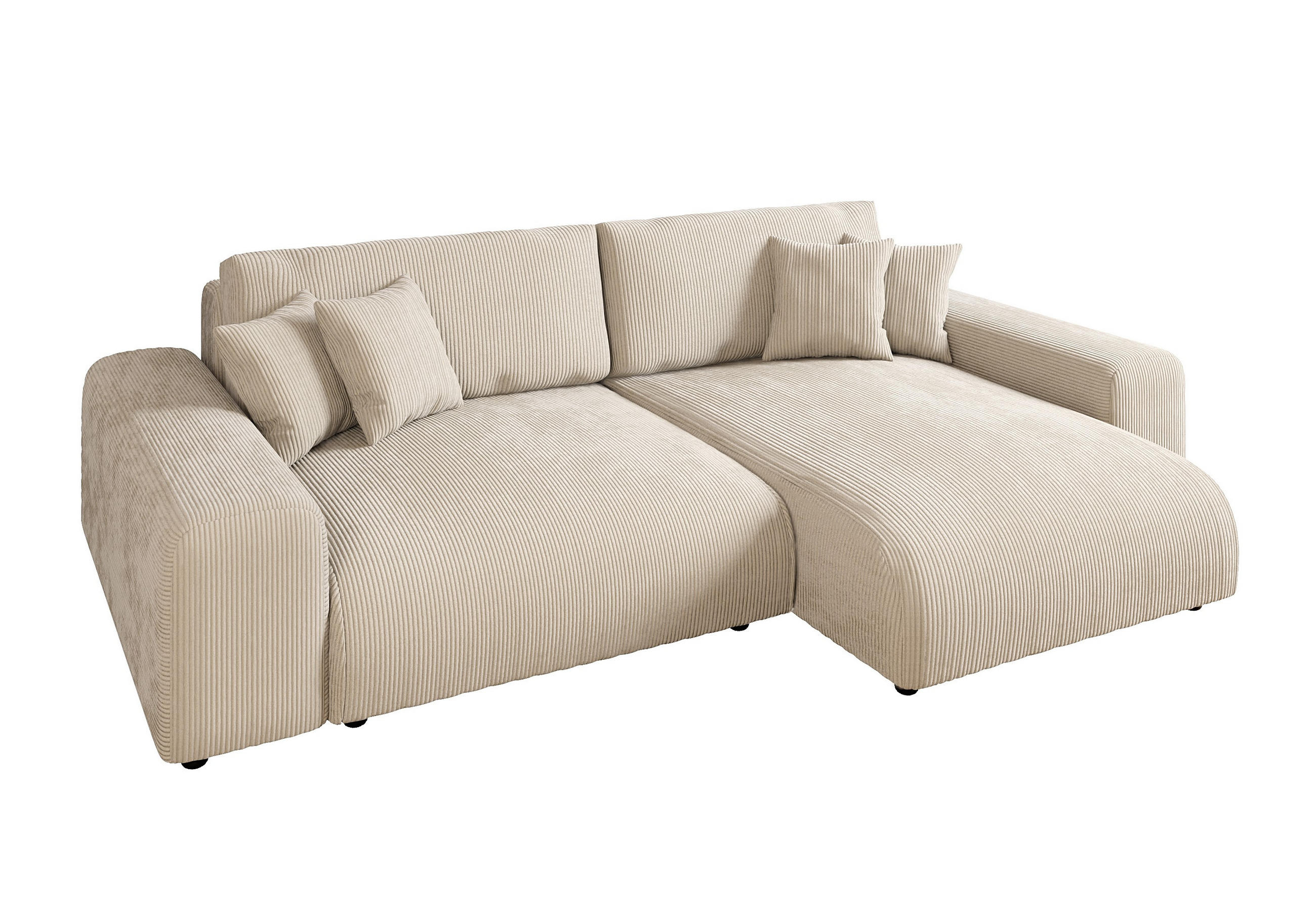 ECKSOFA mit Schlaffunktion, Bettkasten, Wellenunterfederung, seitenverkehrt montierbar B255/T165/H84 cm, Liegefl. 148x196 cm, Cord Beige / 21001 - Beige/Schwarz, Kunststoff/Textil (255/165cm) - luma-home