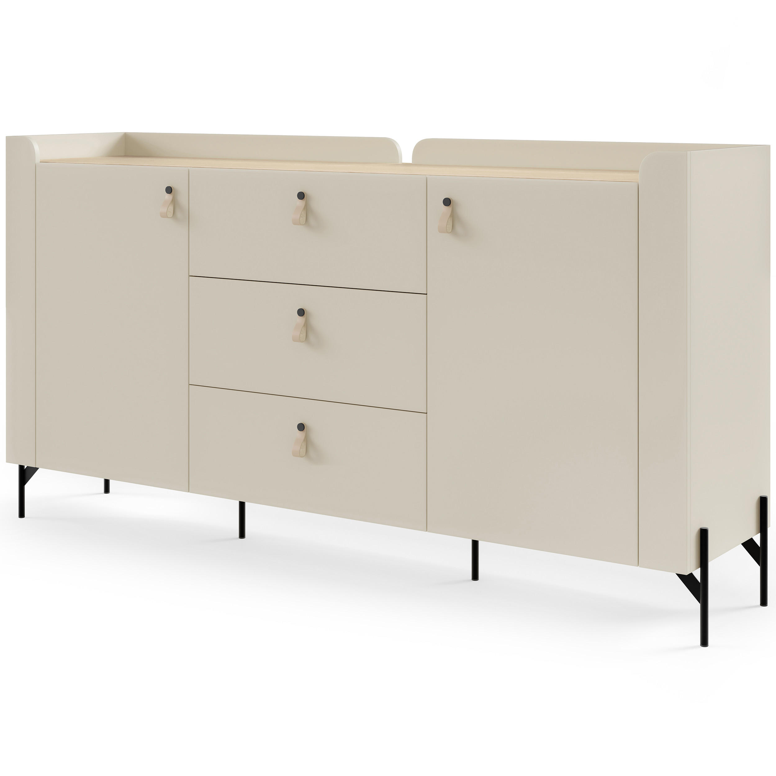 Beautysofa KOMODA Sorella se 2 dveřmi a 3 zásuvkami, 180 cm, do studentského pokoje, macadamia + dub Mavelie