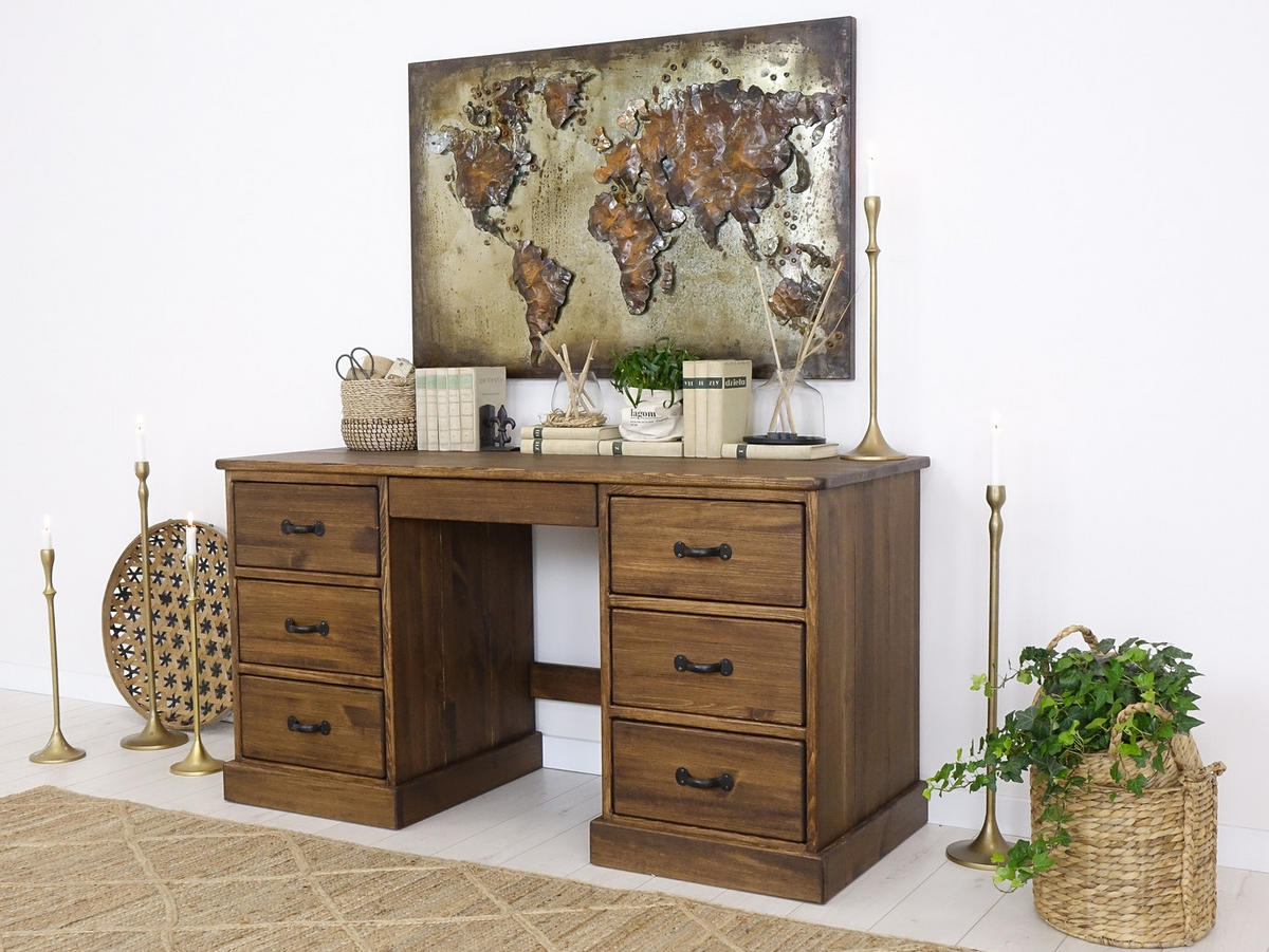 SCHREIBTISCH aus Massivholz Rustyk 1 - Dunkelbraun/Schwarz, Holz (152/60/80cm) - Seart