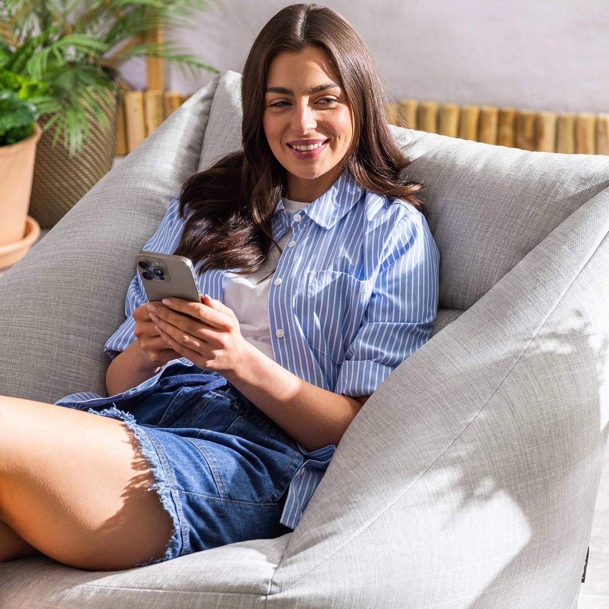 SITZSACK Sessel Outdoor mit Hocker Natalia - Grau, Textil (97/73/84cm) - icon