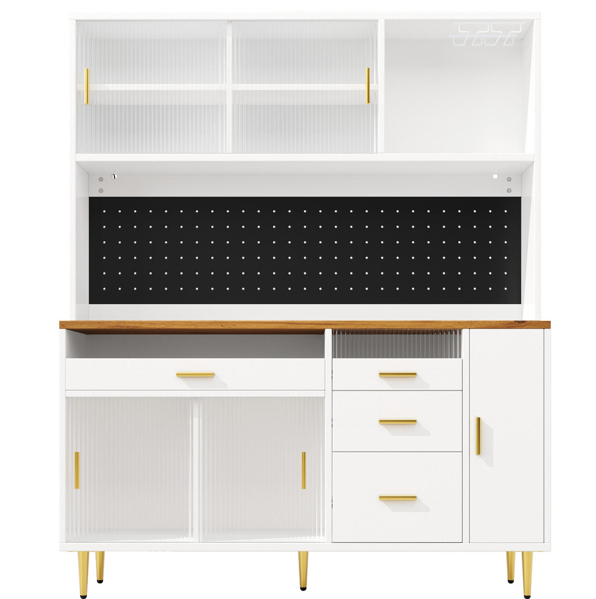 BUFFET 120/40/188 cm s LED osvětlením, úložnými policemi a protiskluzovým systémem, Černá - černá, kompozitní dřevo (120/188/40cm) - Redom
