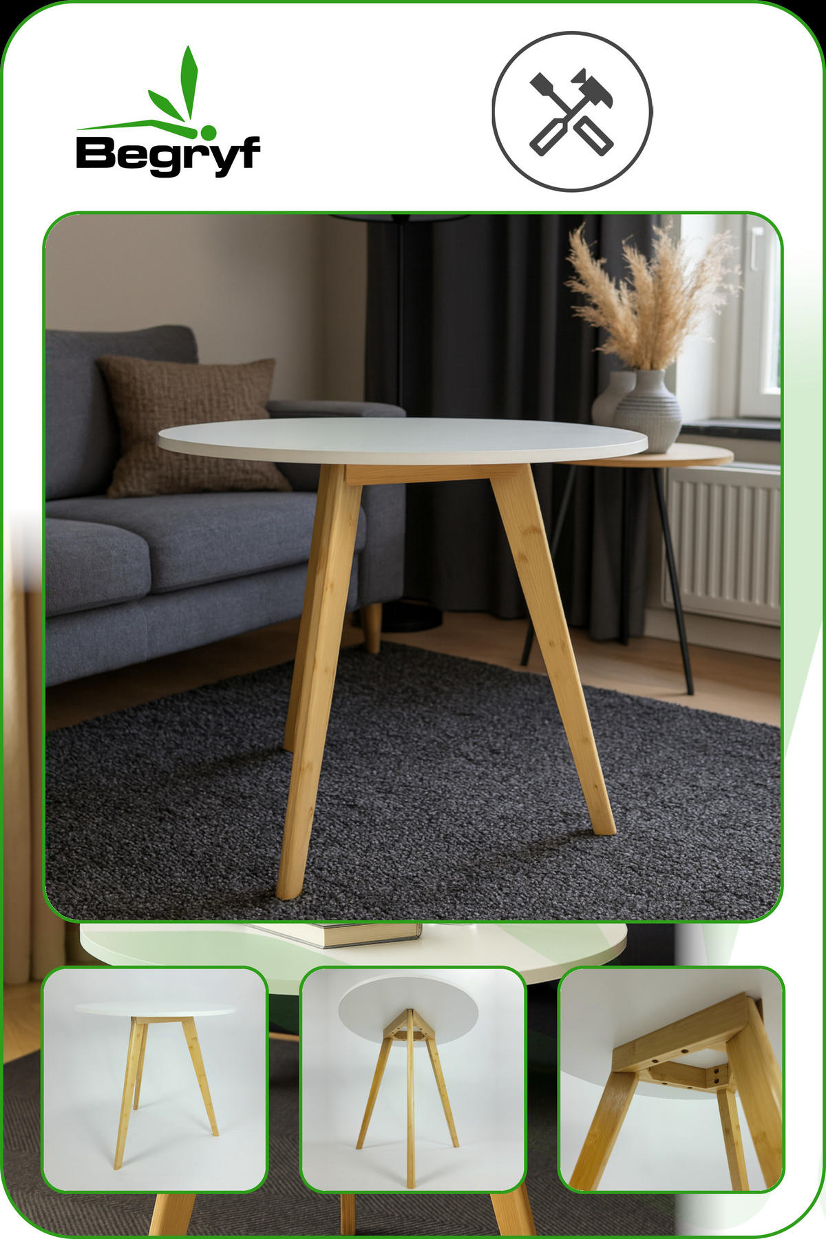 COUCHTISCH Bambus Weiß Naturfarbe rund Ø56 cm - Weiß/Naturfarben, Holzwerkstoff (56/56/56cm) - Begryf
