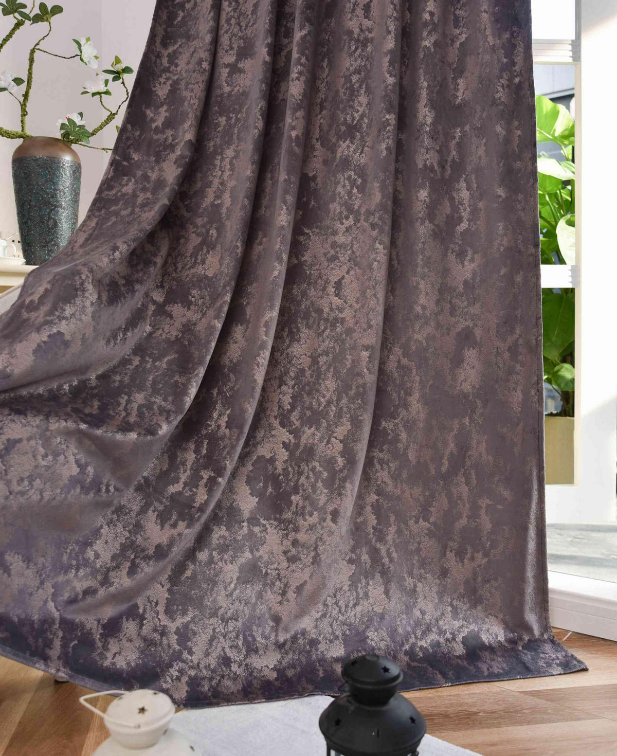 VORHANG SAMT MILANO STAR HxB 245x140 cm Grau Rosegold - Roségold, Textil (140/245cm) - Gardinenbox