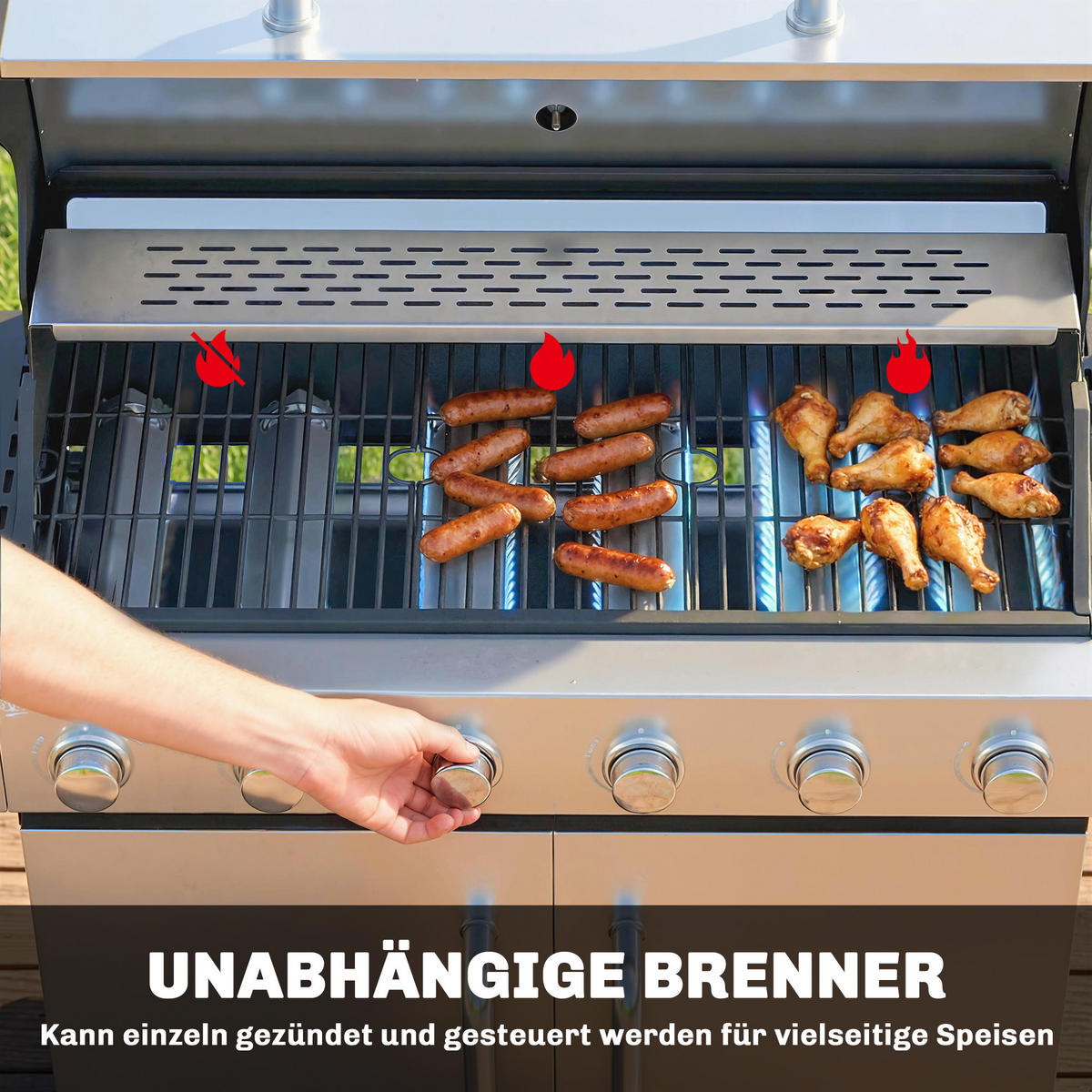 GASGRILL Edelstahl Schwarz - Schwarz, Metall (49/111/142cm) - Outsunny