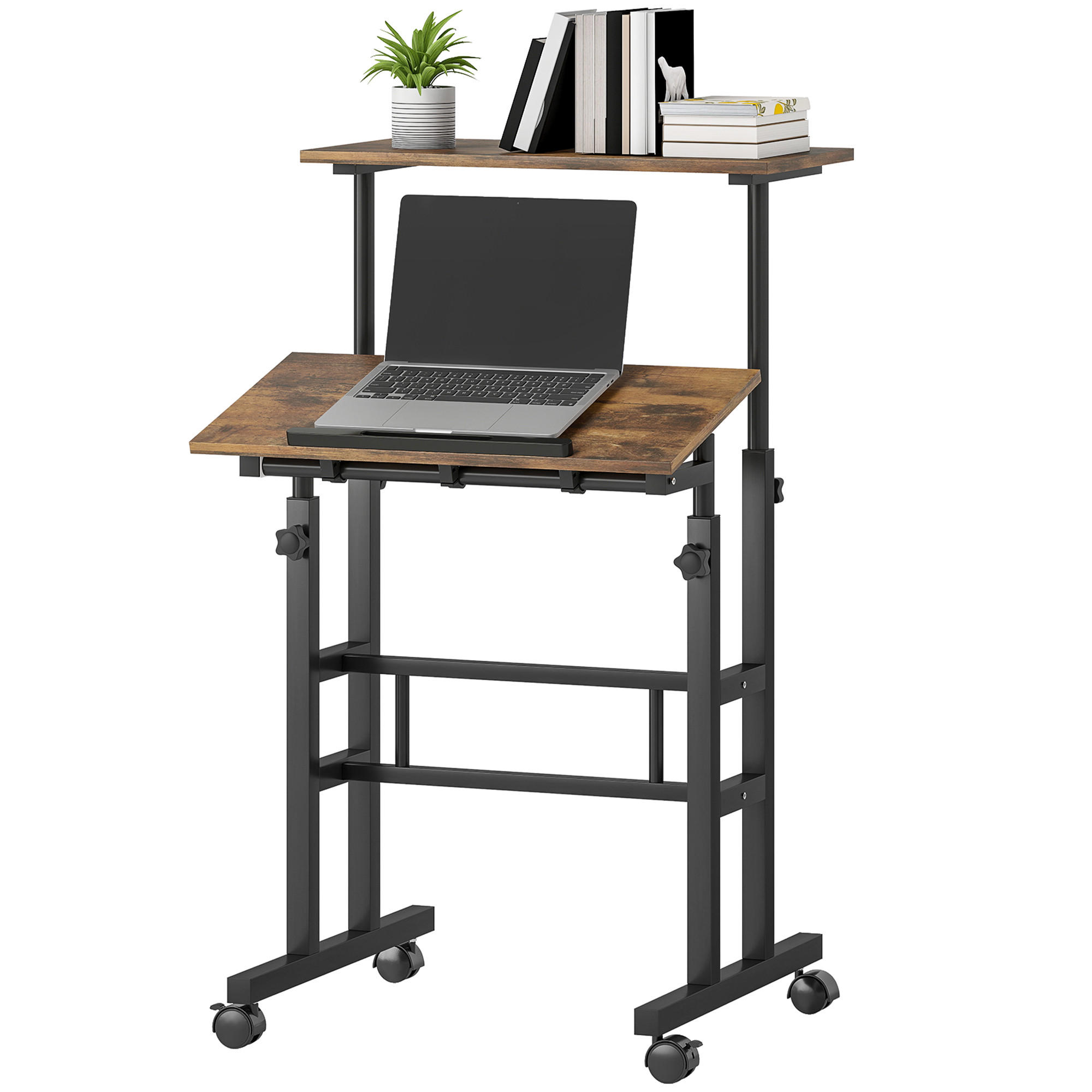 SCHREIBTISCH höhenverstellbar mit Rollen neigbare Platte 60x60cm - Braun, Holzwerkstoff (60/60/120cm) - Gisaae