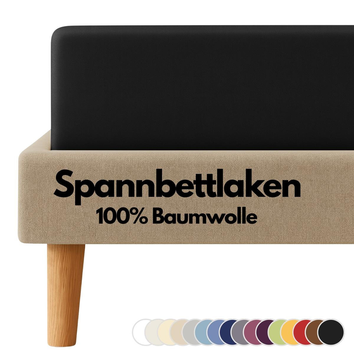 JERSEY-SPANNBETTLAKEN 180x200 - 200x200 cm, Bettlaken aus 100% Baumwolle mit Rundum-Gummizug, Spannbetttuch Schwarz - Schwarz, Textil (200/200cm) - Carpe Sonno
