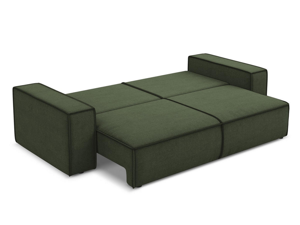 3-SITZER SOFA mit Schlaffunktion Strukturstoff Stoff Grün - Schwarz/Olivgrün, Kunststoff/Textil (255/85/105cm) - Makamii