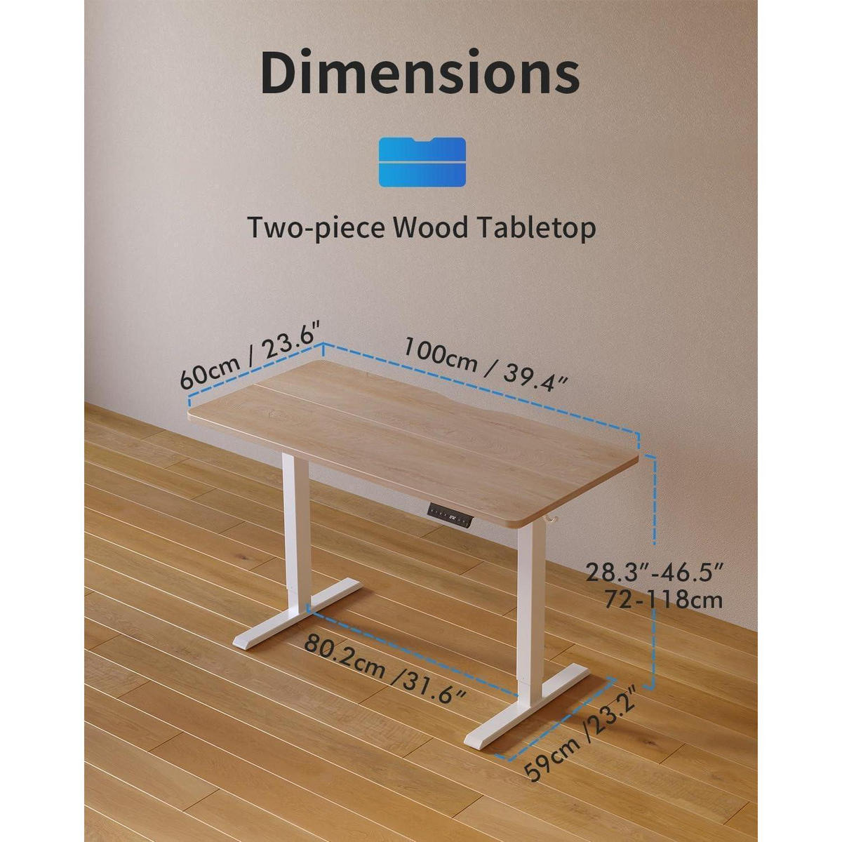 SCHREIBTISCH elektrisch höhenverstellbar Eiche 100 x 60 cm - Braun, Holz (60/100/72cm)