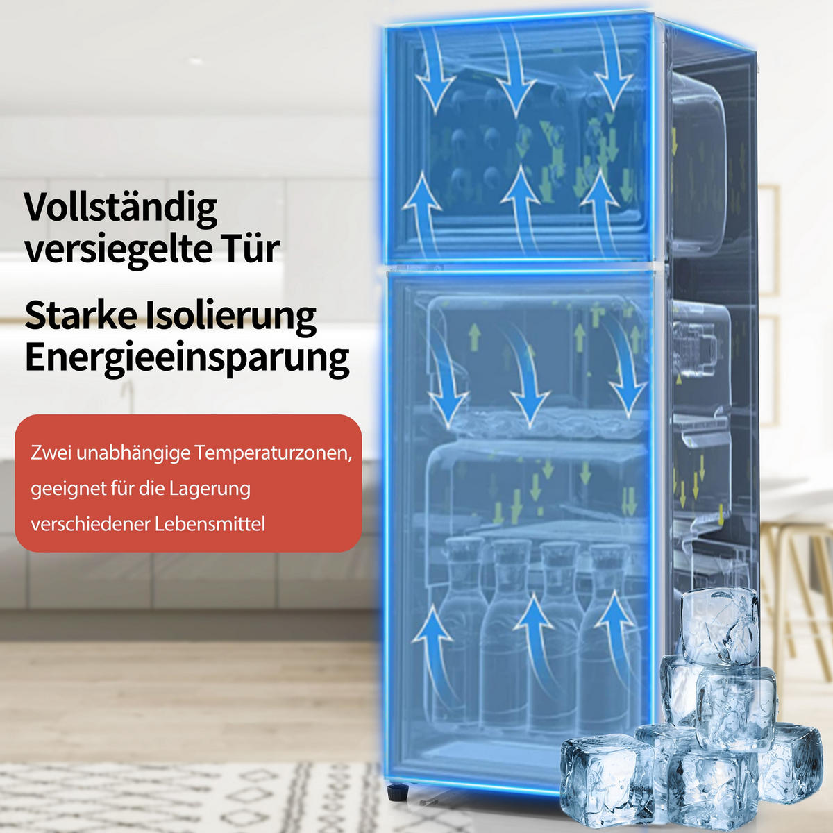 KUHLSCHRANK 41/45.5/105.5 cm Rot mit 92 Liter Gesamtvolumen und LED-Licht - Rot, Kunststoff (45.5/105.5/41cm) - Oxeza