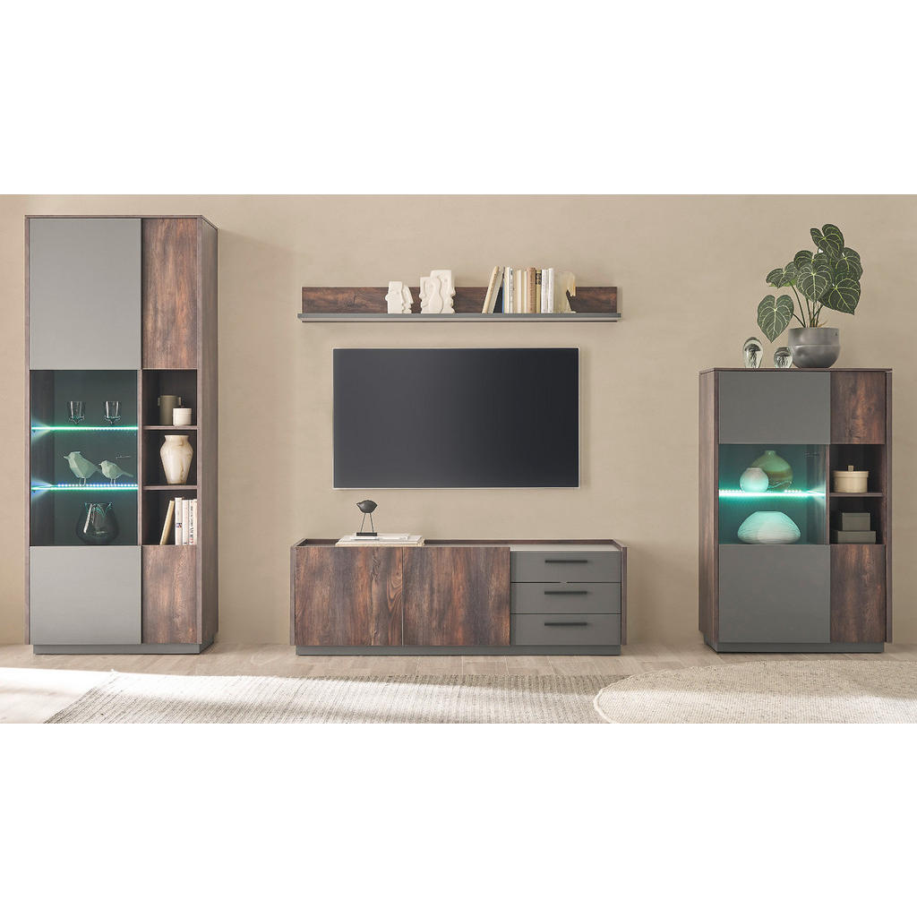 Thumbnail - Furn.Design Wohnwand, Eiche, Grau, Metall, Nachbildung,Eiche, 352x200x45 cm, Wohnzimmer, Wohnwände, Anbauwände