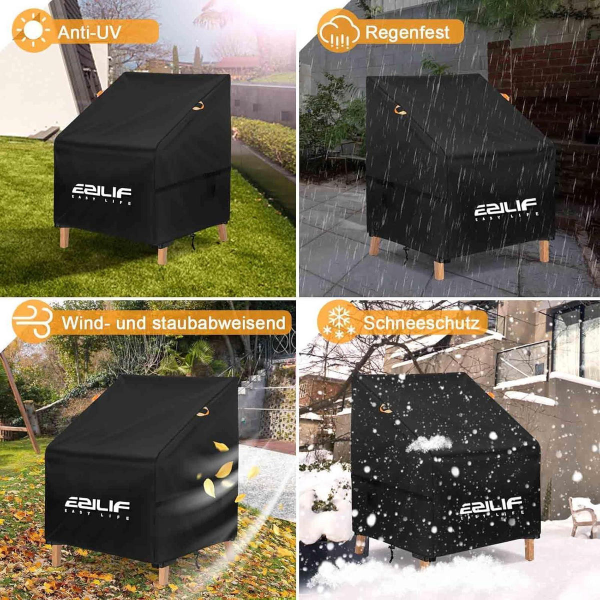 GARTENSTUHL Abdeckung 420D Oxford 80 x 85 x 60/90 cm Wasserdicht - Schwarz, Textil (80/90/85cm)