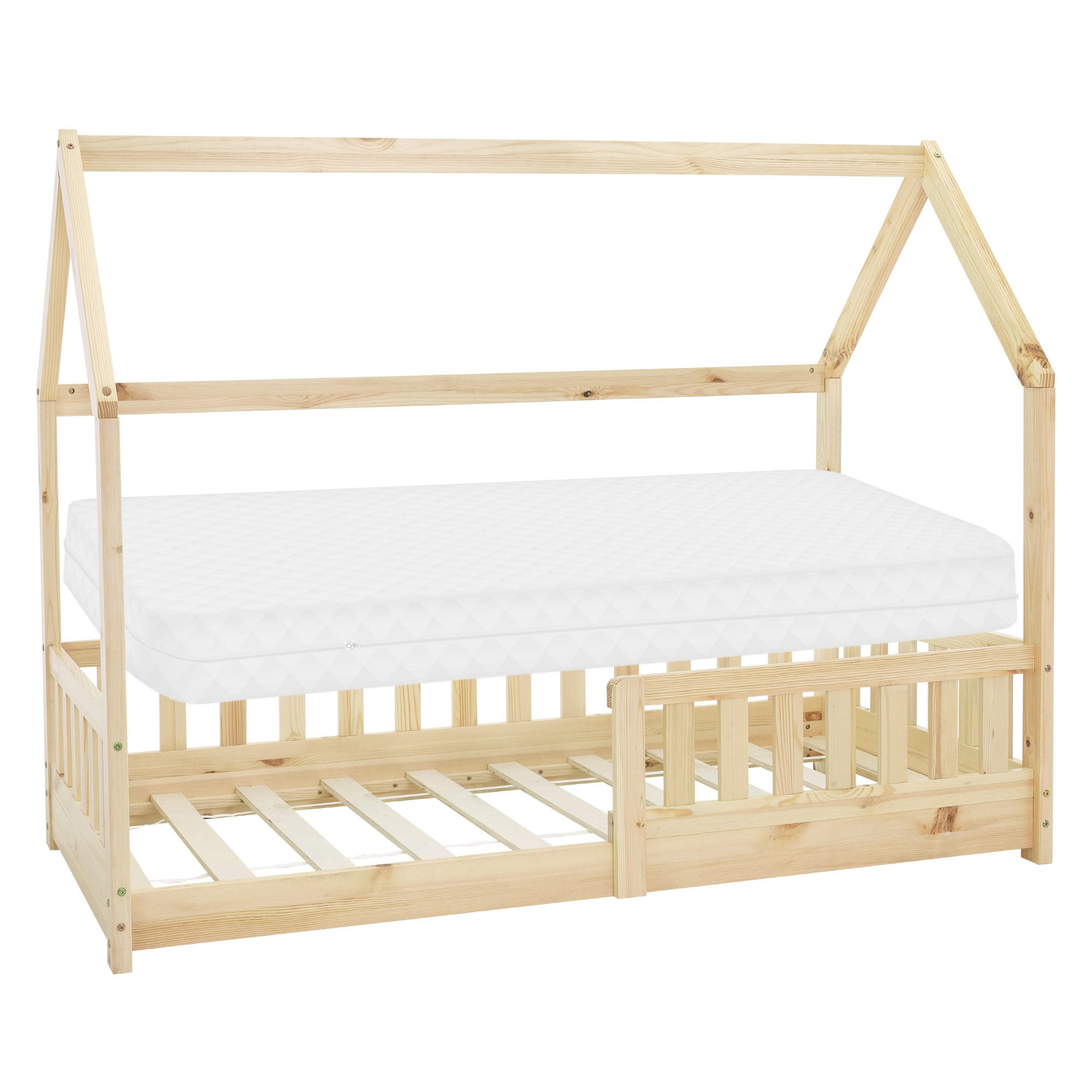 KINDERBETT mit Dach und Matratze 80x160 cm Natur - Naturfarben, Holz (88/132/165cm) - ML-DESIGN