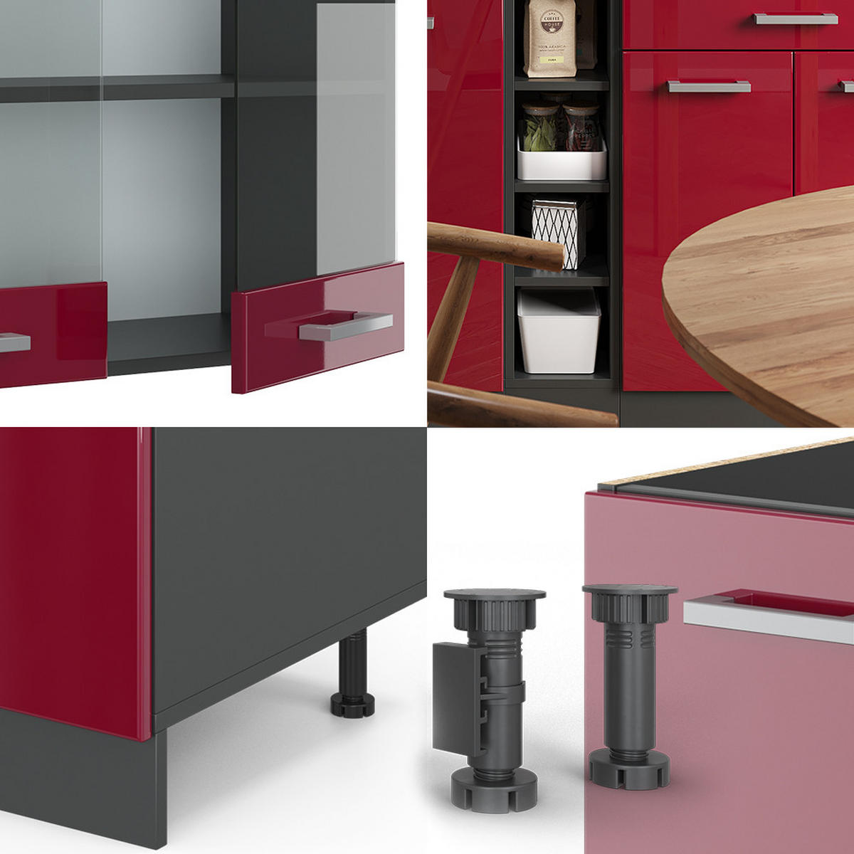 SINGLEKÜCHE R-Line Rot Hochglanz/Anthrazit 160 cm ohne Arbeitsplatte - Anthrazit/Rot, Holzwerkstoff (160/81.6/46cm) - Vicco