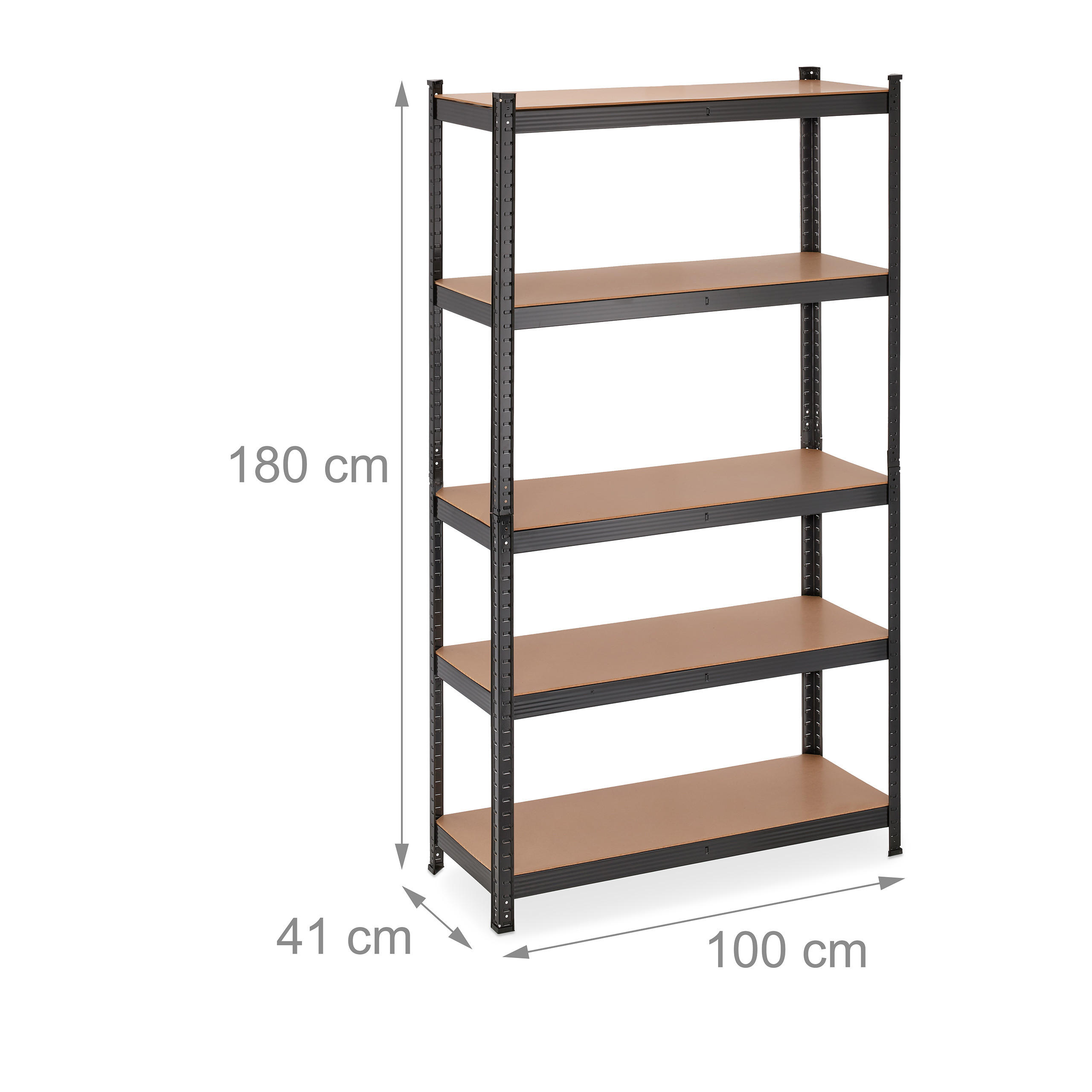 Thumbnail - Relaxdays Schwerlastregal, Schwarz, Metall, Holzwerkstoff, 100x180x41 cm, Freizeit, Heimwerken, Werkstatt, Schwerlastreg...