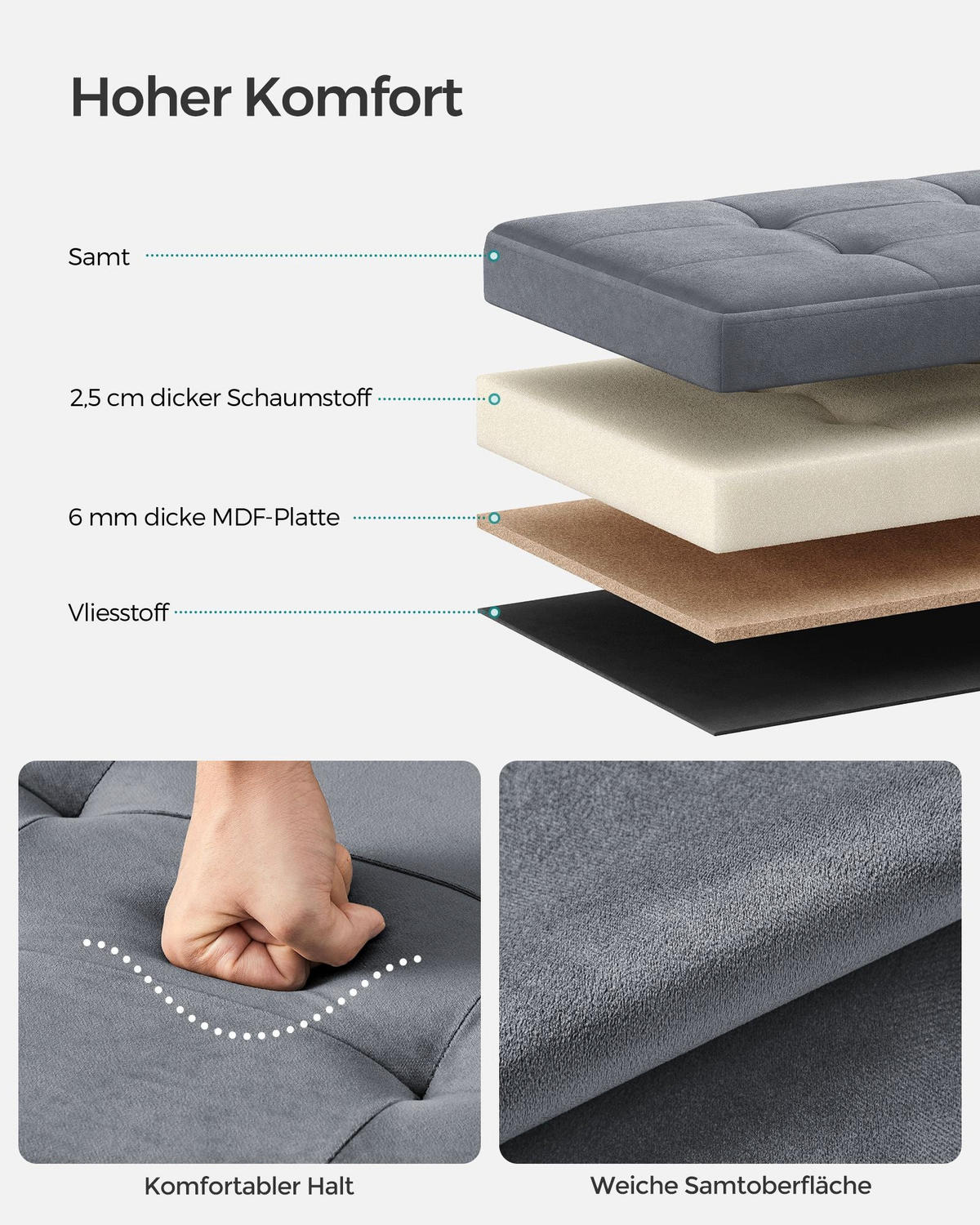 SITZBANK GABORONE - Grau, Holzwerkstoff (38/38/38cm) - Hansiro