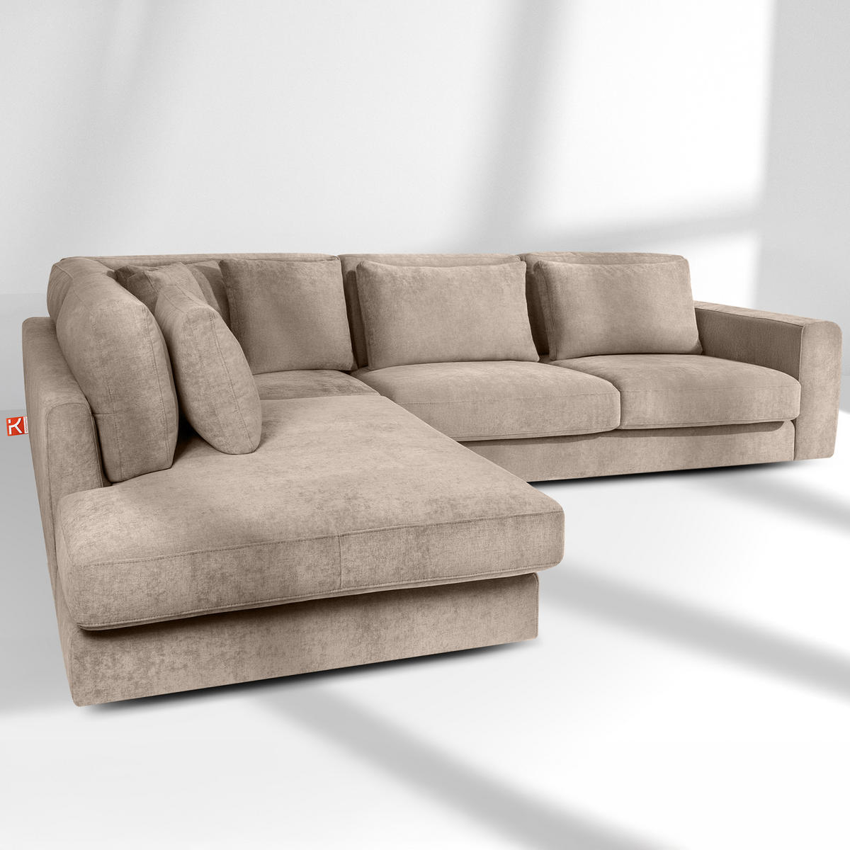 ECKSOFA links VERUS - Ecru, Holz/Holzwerkstoff (297/248cm) - KONSIMO®