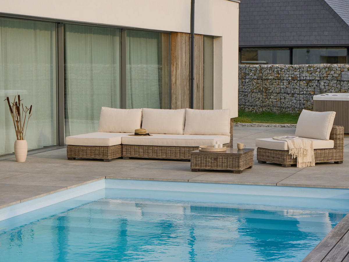 LOUNGE SADA 4-místná Bílá Varallo - šedá, přírodní materiály - Beliani