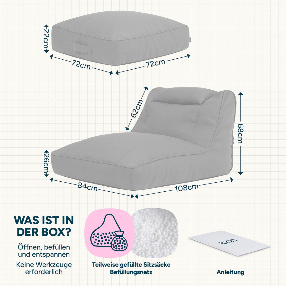 SITZSACK Outdoor mit Bodenkissen Nova - Orange, Textil (84/68/180cm) - icon