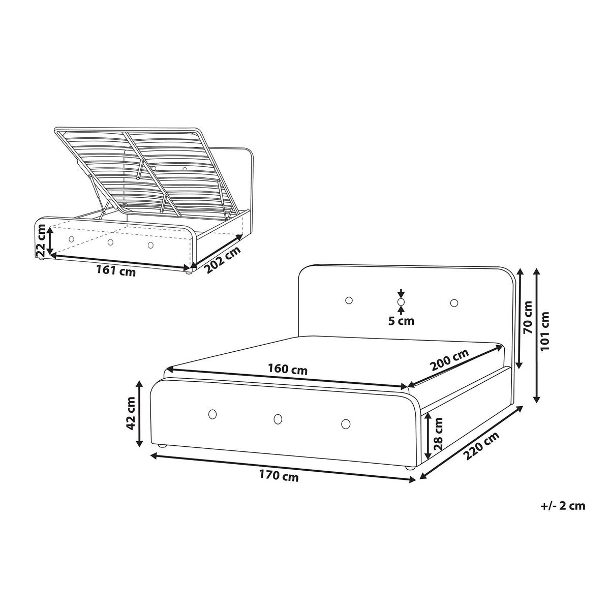 BETT mit Stauraum 160/200 cm Beige Rennes - Beige/Schwarz, Textil (160/200cm) - Beliani