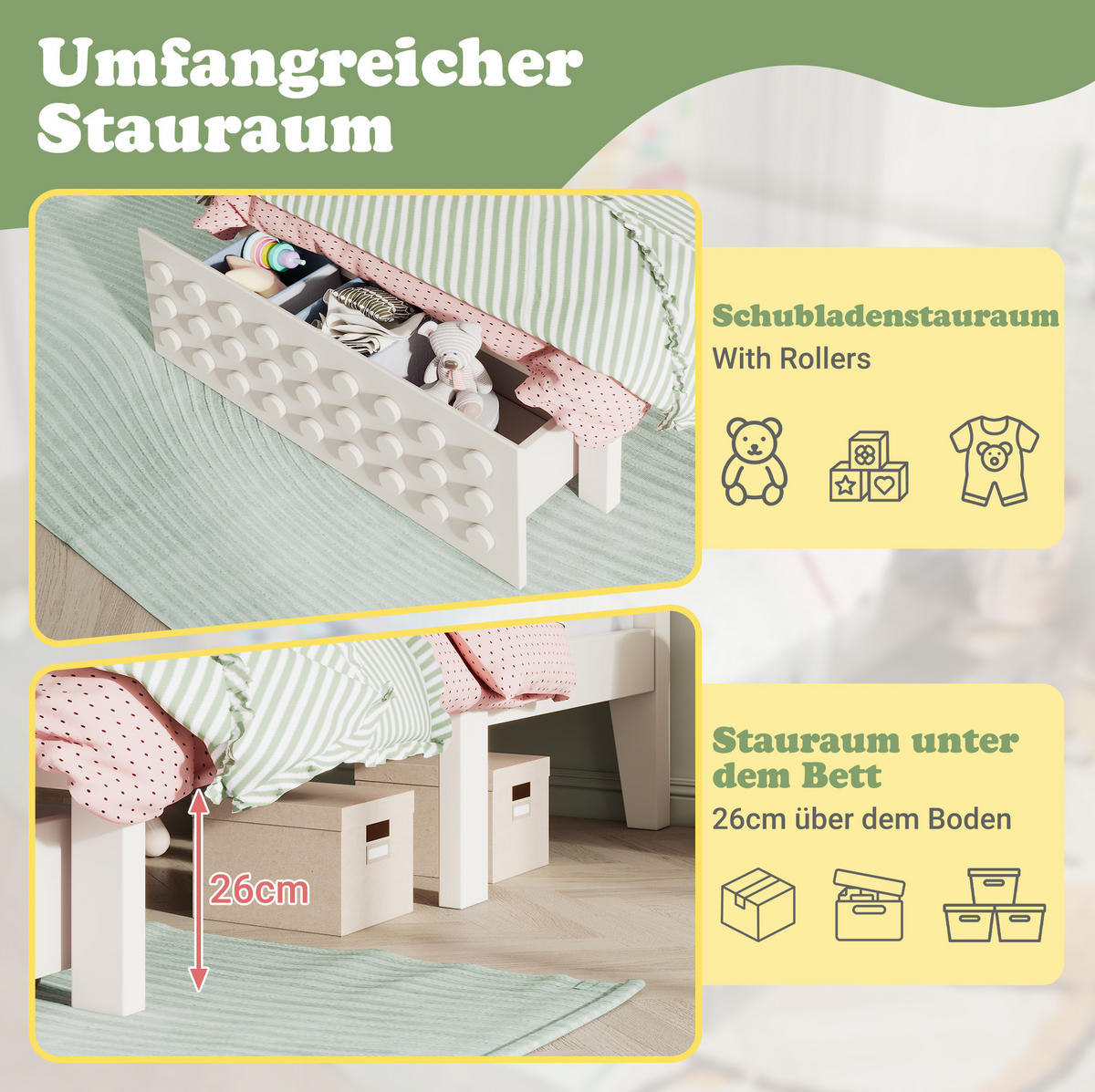KINDERBETT 90/200 cm Weiß mit Stauraum und kreativem Blockdesign - Weiß, Holz (90/200cm) - OKWISH