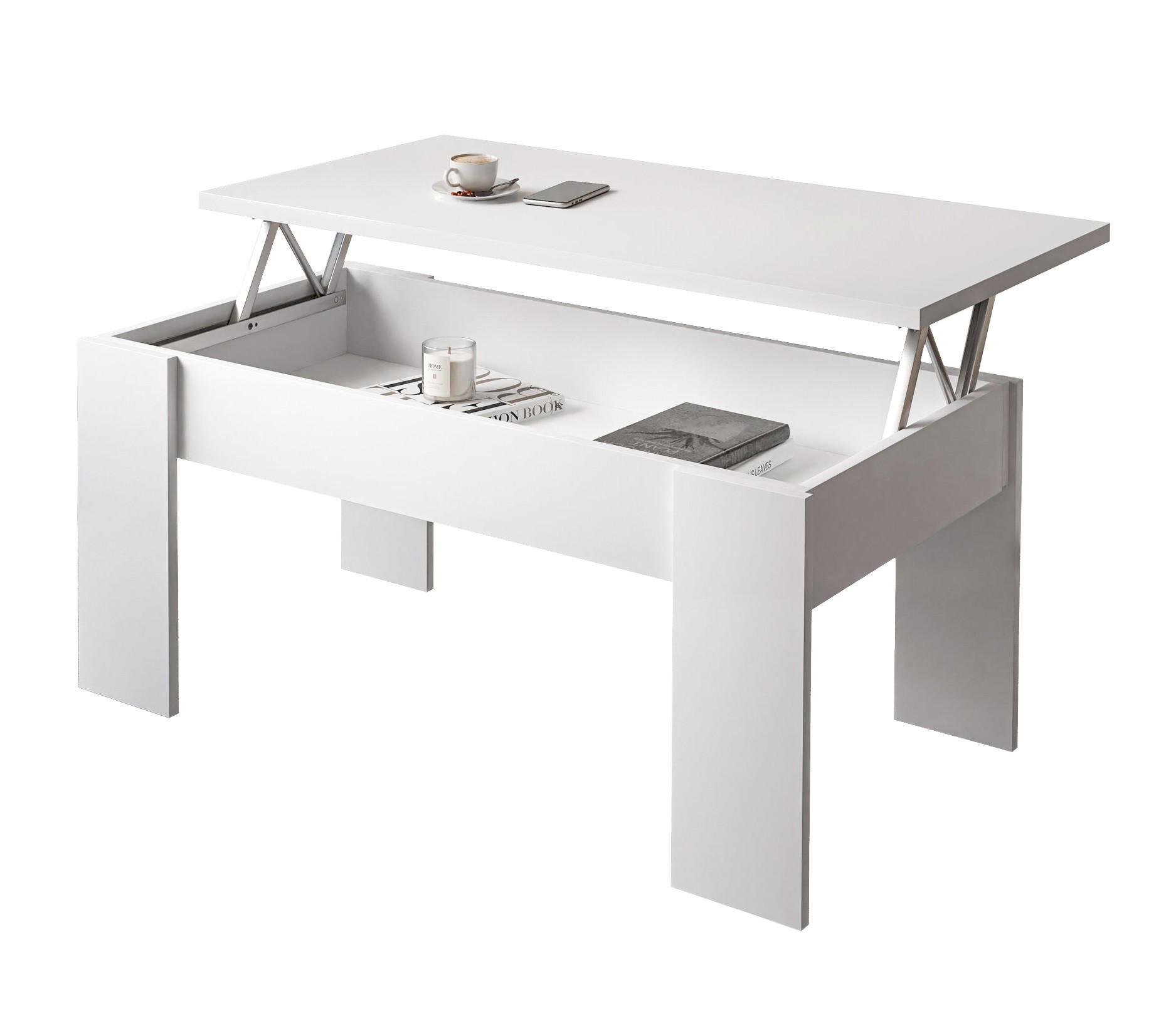 AUSZIEHBARER Couchtisch APERTO, Weiß / Weiß - Weiß, Holzwerkstoff (100/45/50cm) - Lookway