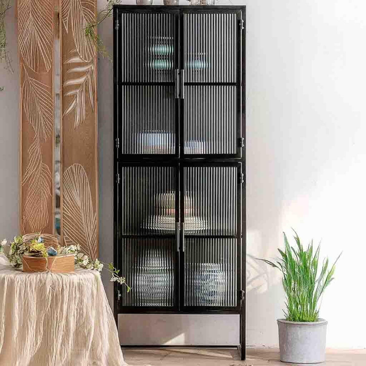VITRINE aus Metall, schwarz, 80x39x161cm - Schwarz, Metall (80/161/38.5cm) - Wanderlust