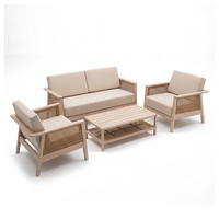 LOUNGESET - 4-teilig - Akazie massiv / Webstoff - Braun / Beige - Beige, Holz/Kunststoff - home24