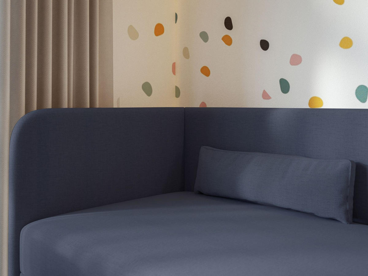 JUGENDBETT Calmmo Dunkelblau mit Chenille-Bezug, Kopfteil links - Dunkelblau, Textil (90/200cm) - Selsey